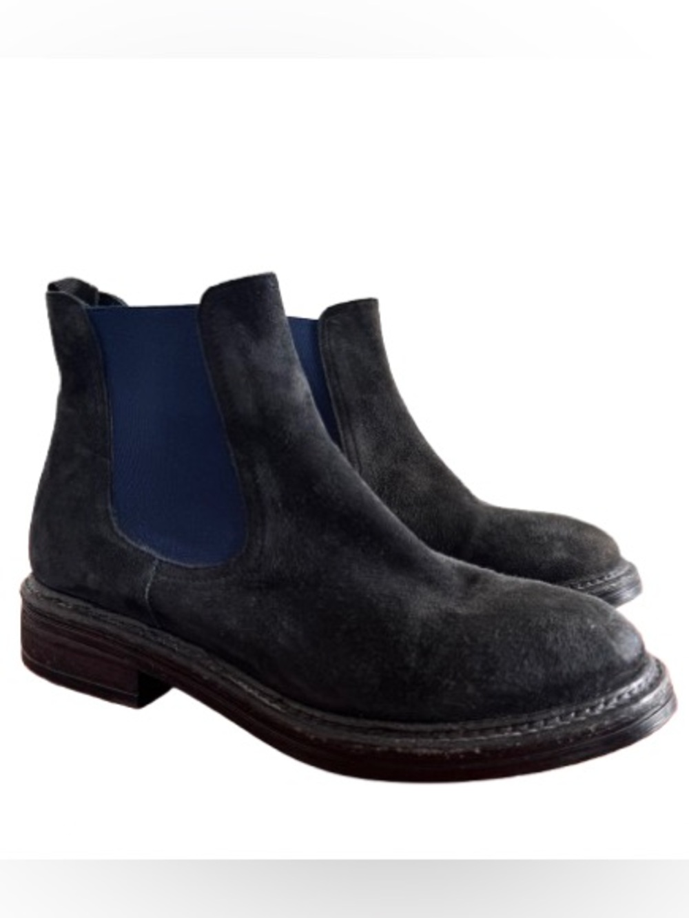 L’idea by Lori Black Blue Suede Leather Chelsea Boots Slip On Round Toe 36/6